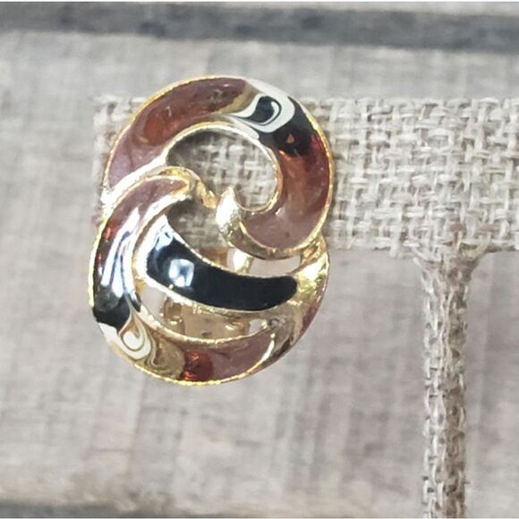 VINTAGE ENAMEL SWIRL Clip-On Earrings - Picture 2 of 6